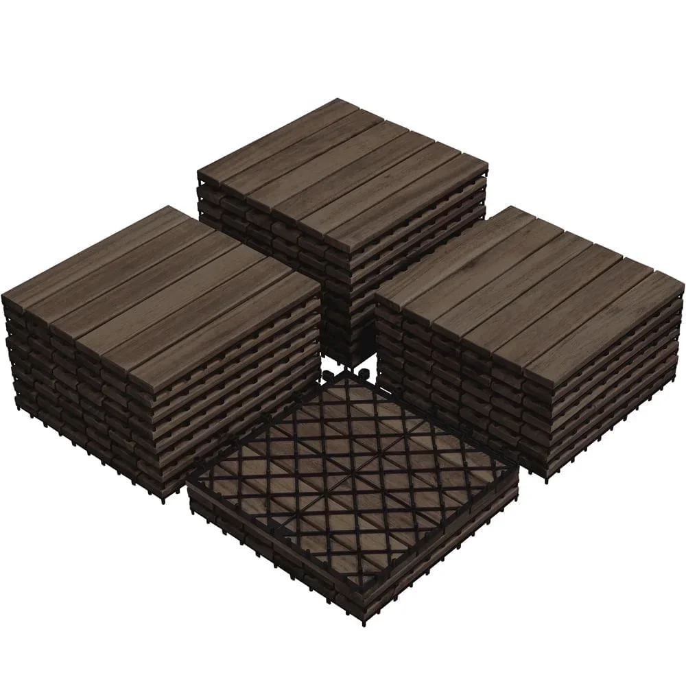 Yaheetech 12 × 12 in Set of 27 Interlocking Acacia Wood Flooring Tiles for Outdoor & Indoor Patio Garden Deck, Black 0132