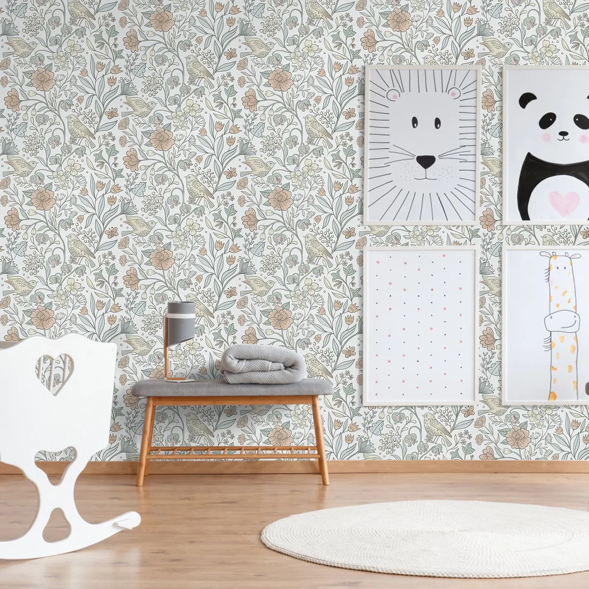 Everdaily Essentials Floral Peel and Stick Wallpaper 17.7 "x 236" White Bird and Flower Wallpaper Vintage Vinyl Contact Paper Suitable for Home Walls Cabinet 7587