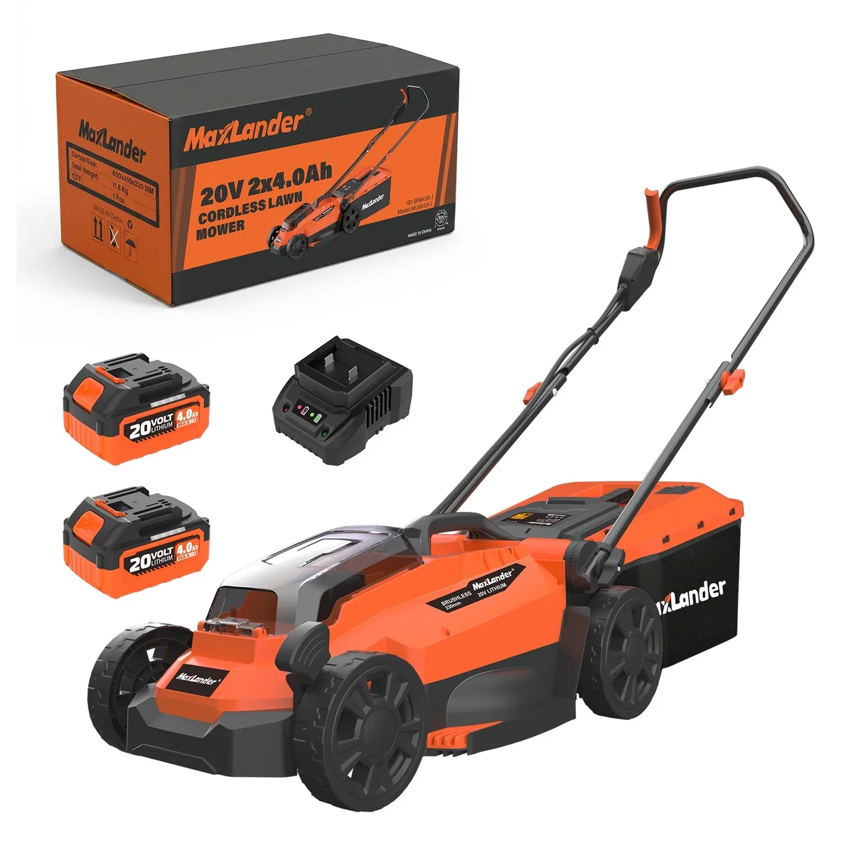 Maxlander 13" Cordless Lawn Mower, 2-in-1 Battery Powered Lawn Mower with Brushless Motor, 5-Position Height Adjustment with 2x4.0ah Batteries 0087
