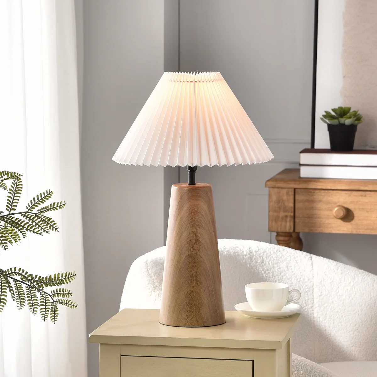 Better Homes & Gardens Wood Grain Finish Table Lamp with Pleated Shade 3988