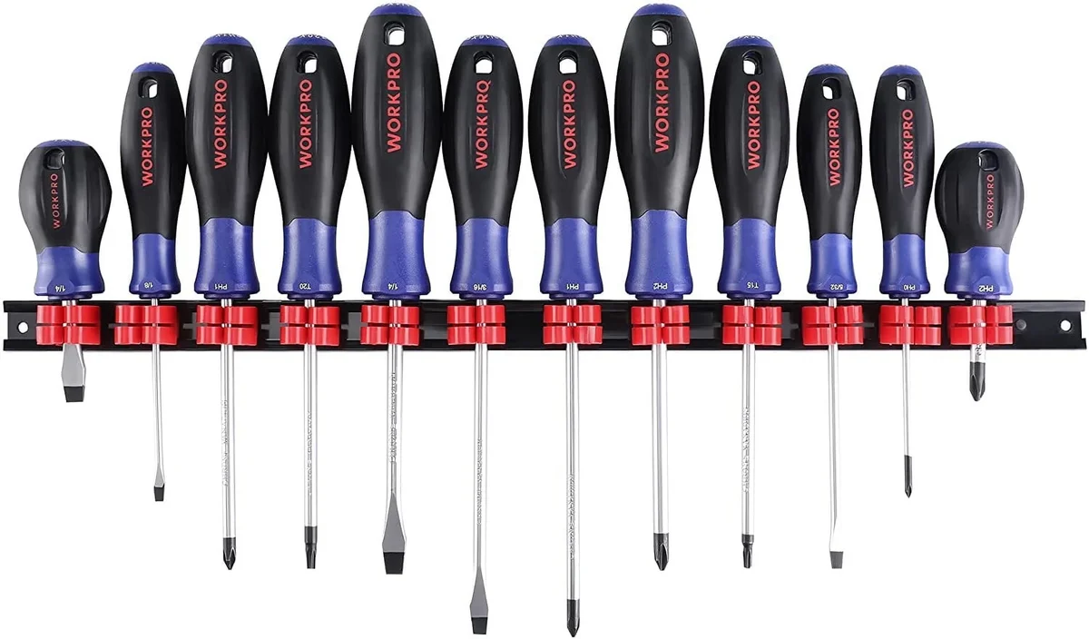 WORKPRO 12-Piece Magnetic Screwdrivers Set with Organizer,Flat Head/Slotted/Phillips/Torx Screwdriver Tools Set,Chrome Plating CR-V Shanks, Non-S 7813