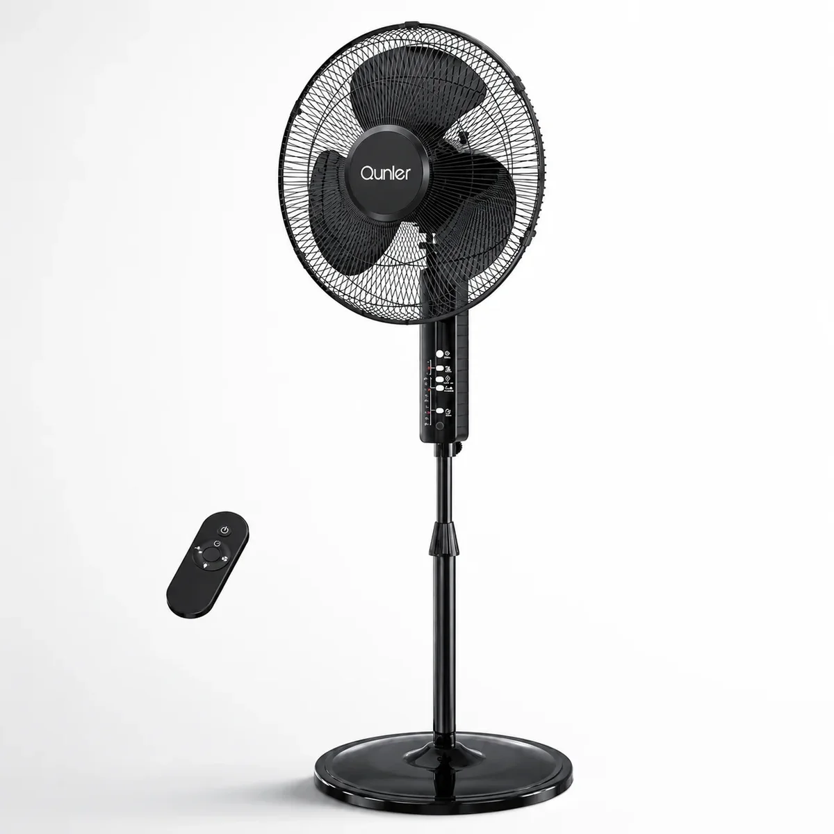 Qunler 16" Oscillating Standing Fan with Remote, 3-Speed, Height Adjustment Pedestal Fan, 10H Timer Quiet Fan for Home Bedroom Office 1717