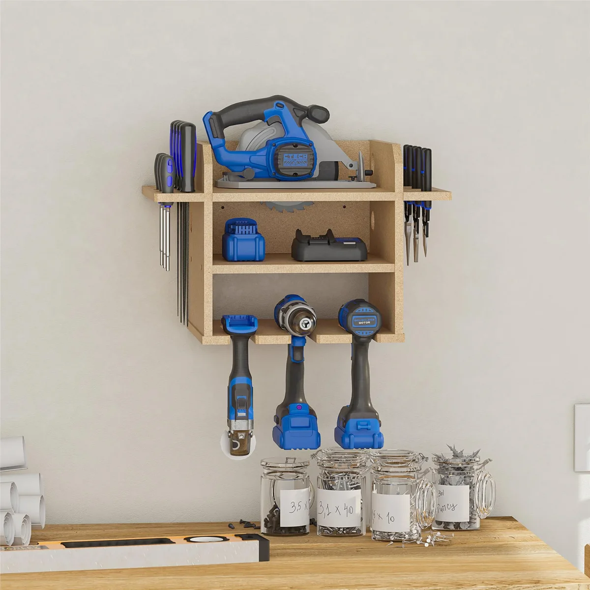 Systembuild Evolution Benford Narrow Hanging Wall Mount Tool Organizer, Raw Board 6429