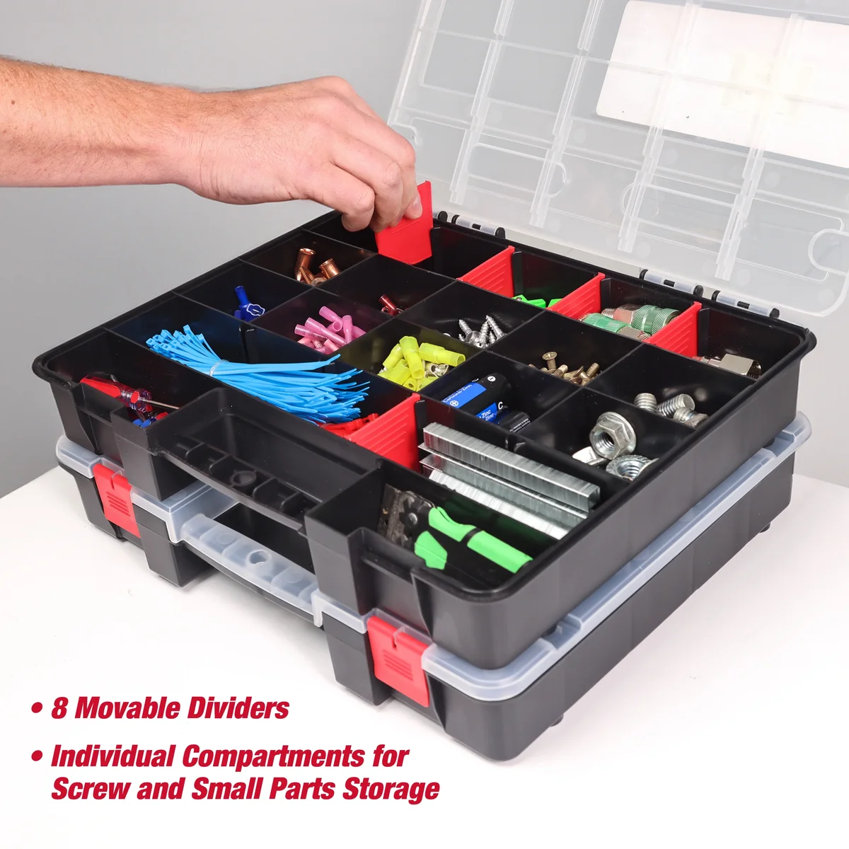 Hyper Tough 2-Pack Organizer, Stackable Plastic with 8 Movable Dividers, 93512638 8586
