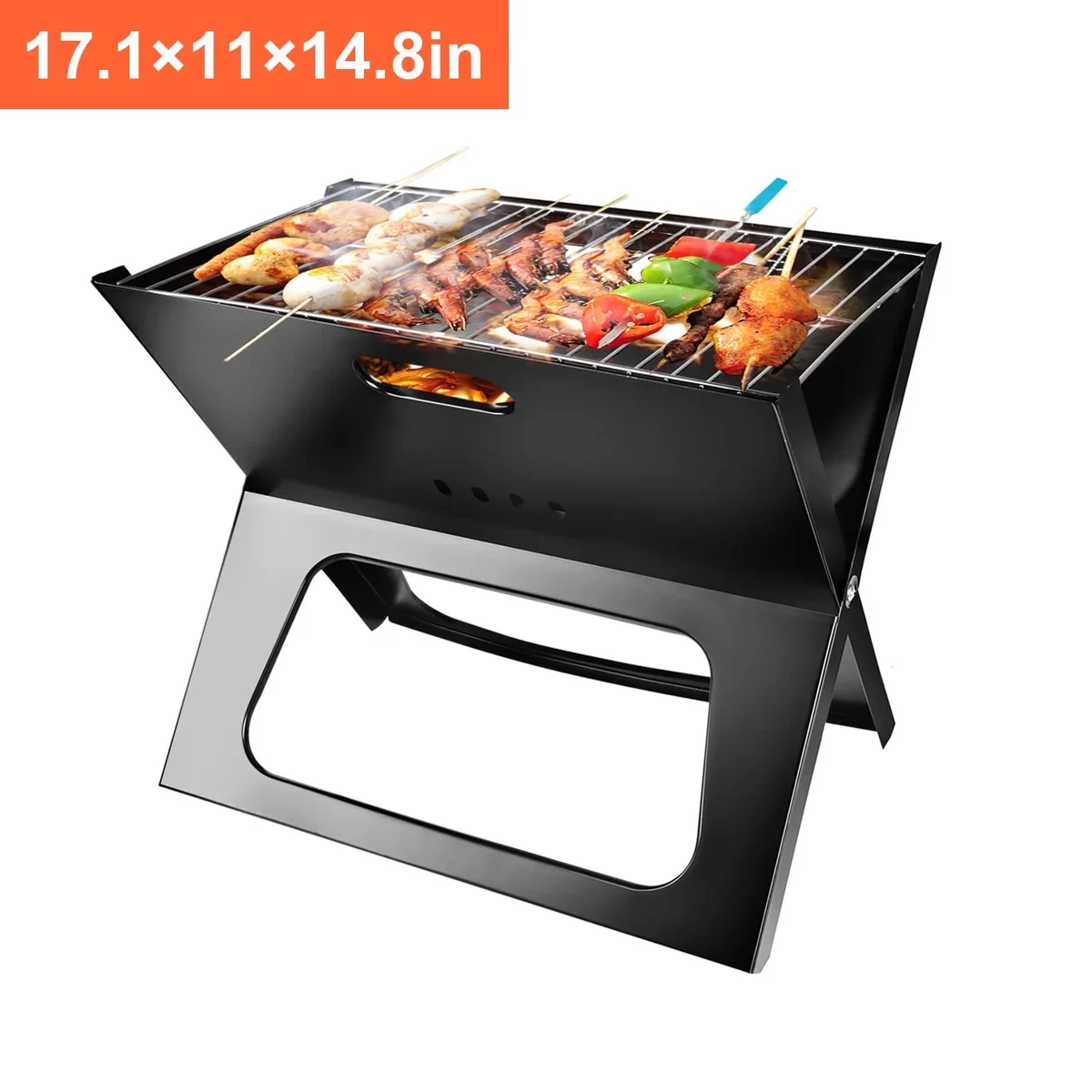 Imountek Portable Notebook Charcoal Grill, Foldable Outdoor Barbecue Grill for Camping Garden, Black 7447