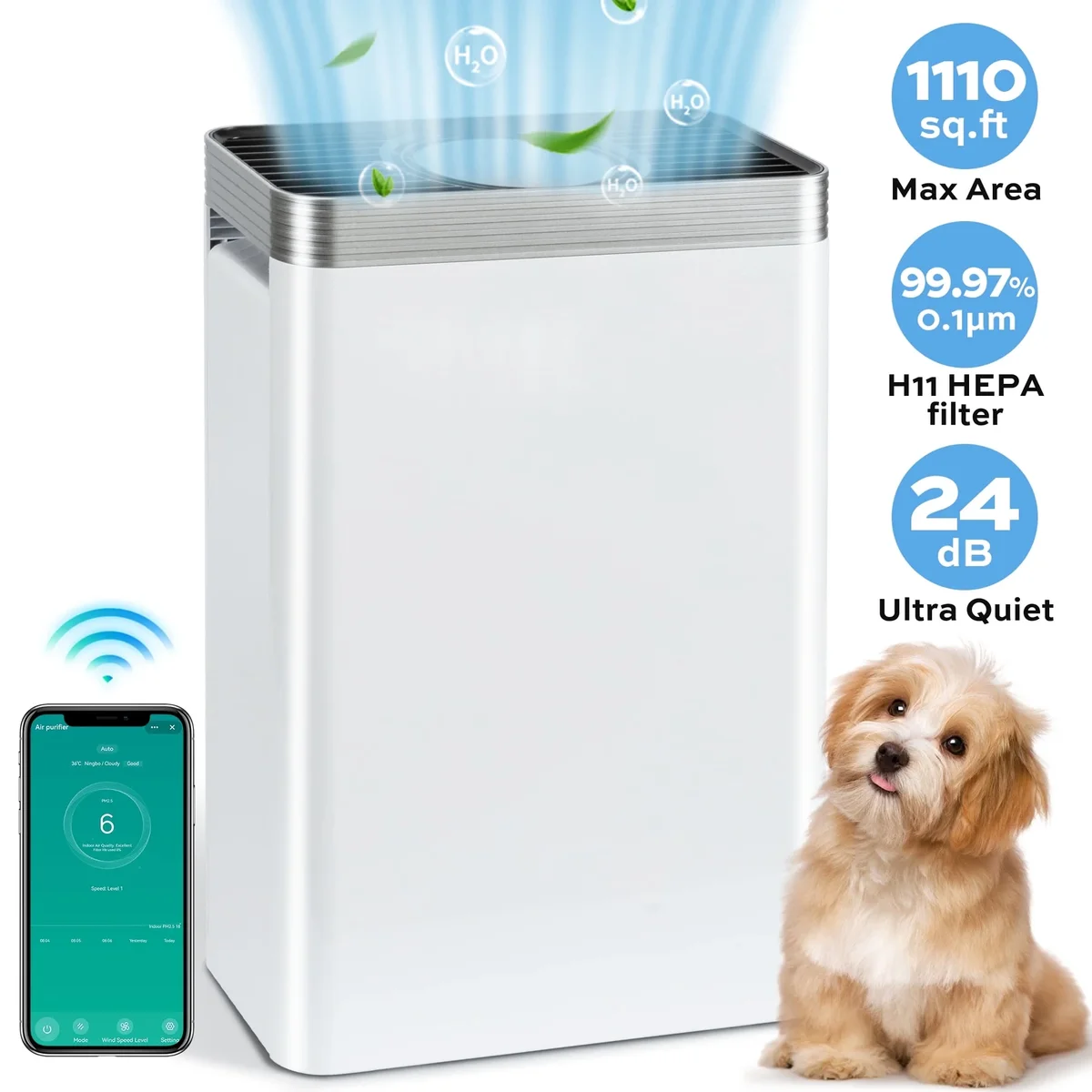 VUSIGN Air Purifier for Home Bedroom 1110 Sq.ft with HEPA Filter,Air Cleaner captures 99.97% 0.1μm particles of Pet Allergens Smokers Odors Dust 0314