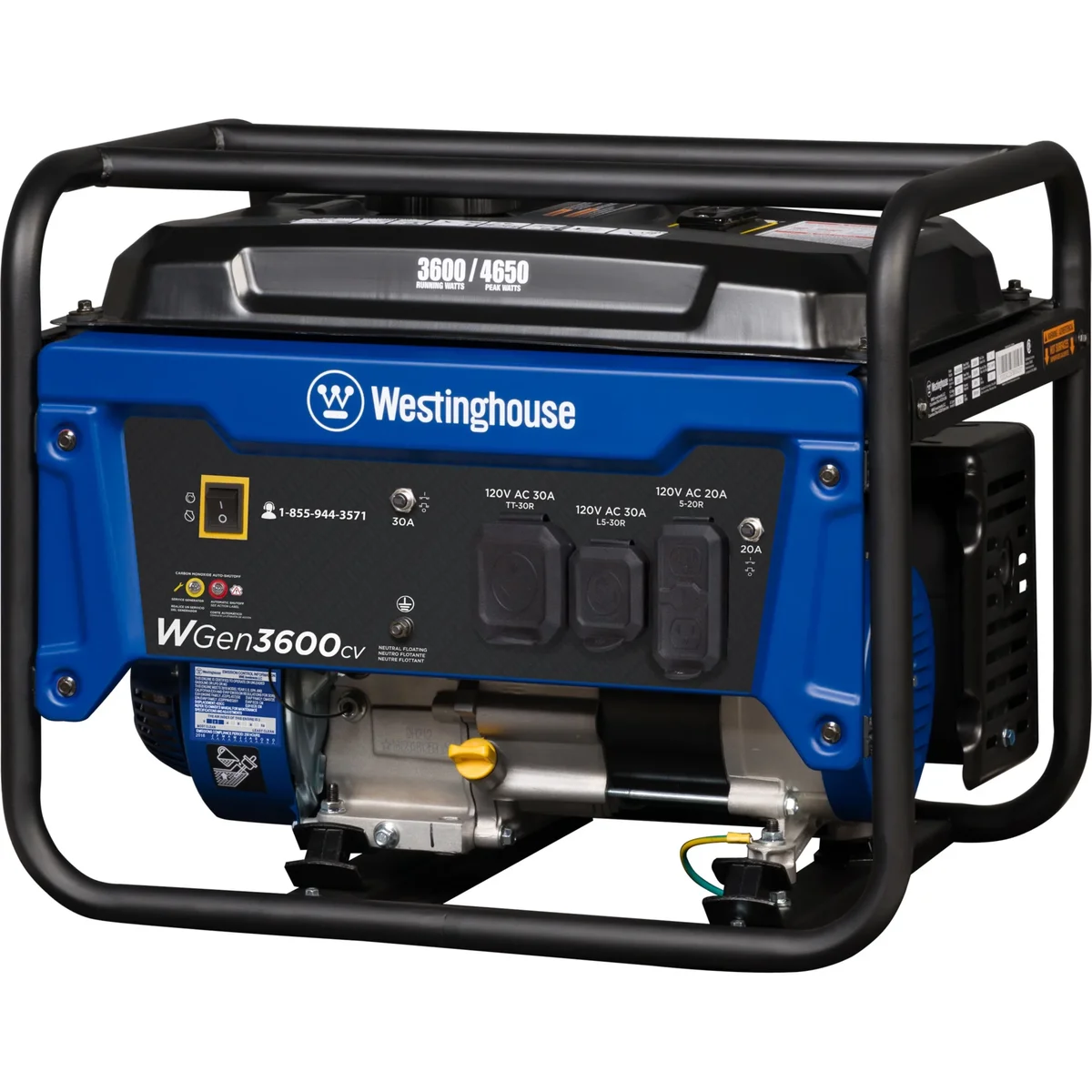Westinghouse 4650 Peak Watt Portable Gas Powered Generator, Recoil Start, RV Ready Outlet, CO Sensor 4546