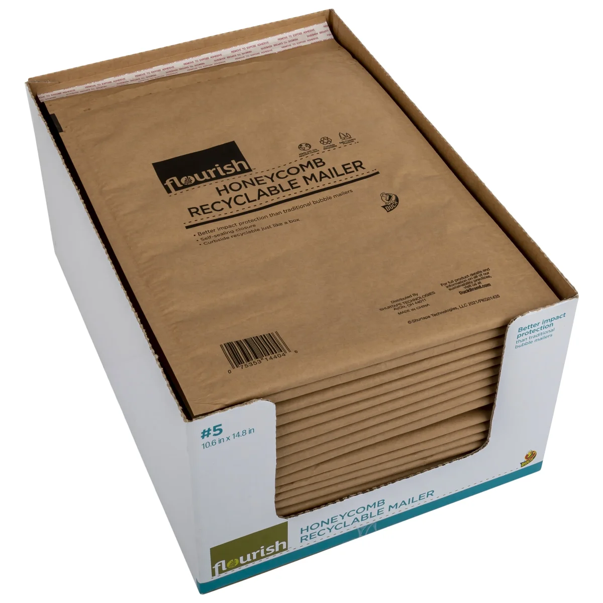 Flourish Brand #5 Honeycomb Recyclable Mailer - Brown, 20 Pack, 10.6 in. x 14.8 in 0372