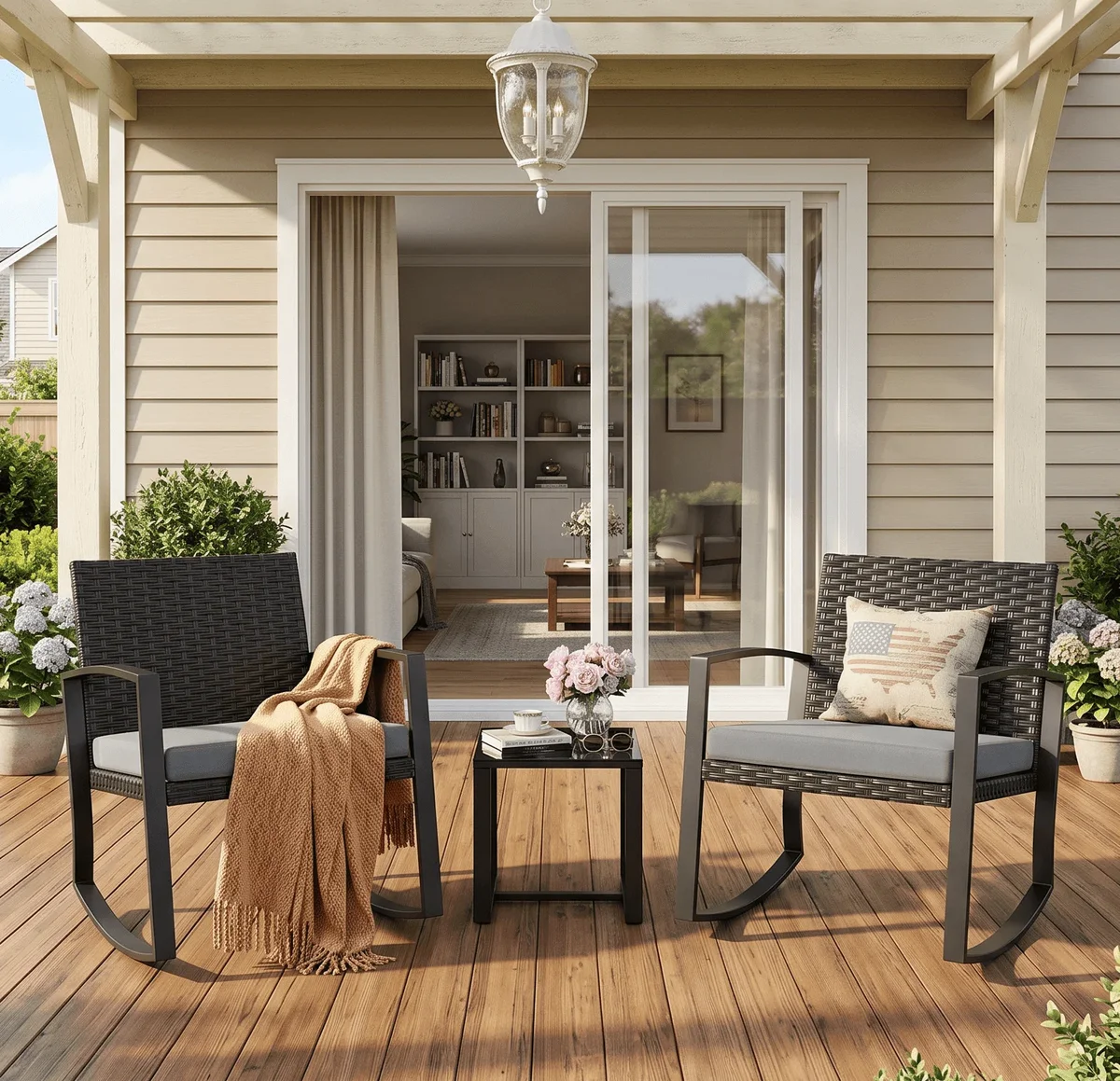 Asofer Patio Furniture Set on Sale, Rocking Bistro Set Chair with Coffee Table for Balcony, Backyard, Gray 9560