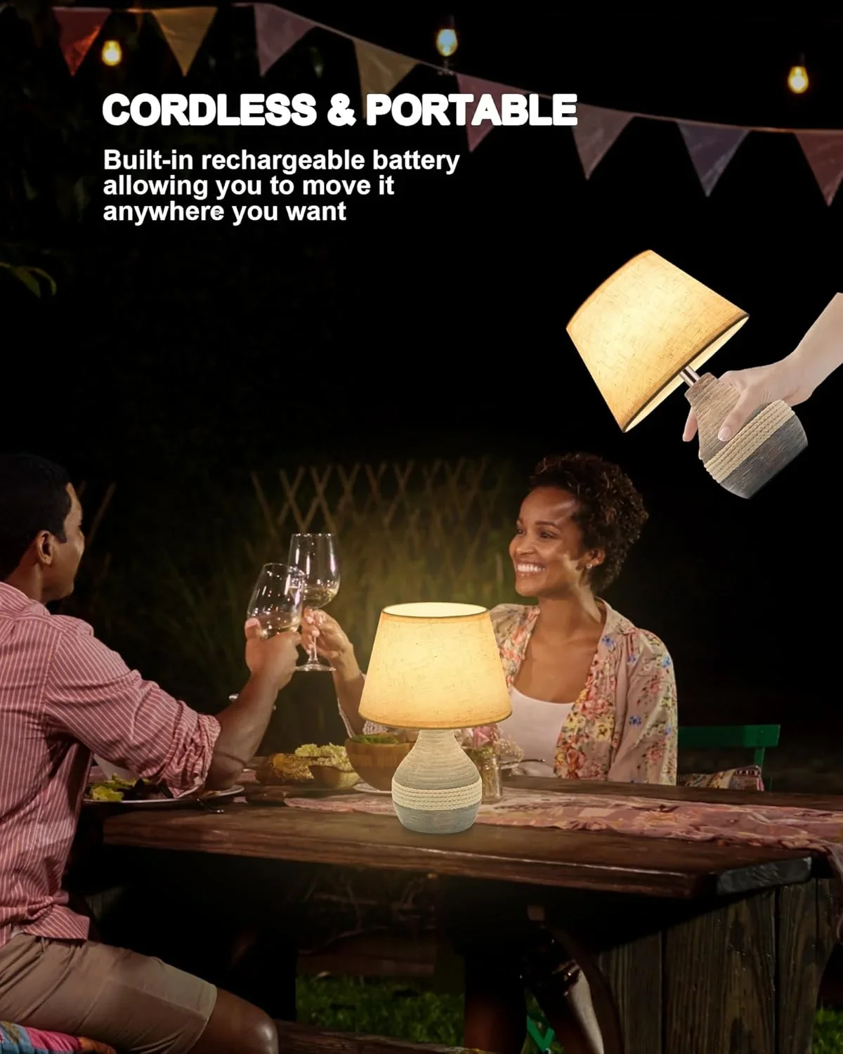 OCEST Ceramic Wireless Table Lamp, Small Rechargeable Table Lamp with Timing Function, Dimmable Table Light with Remote Control, Nightstand Light Lamp  2902