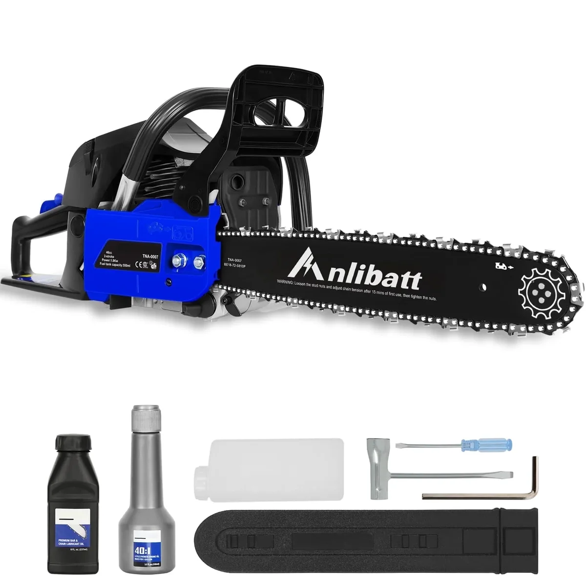 ANLIBATT Gas Chainsaw 18" 46cc 2.4HP 2-Cycle Gasonline Powered Handheld Cordless Chain Saw Petrol Automatic Oiler for Farm Garden Trees Wood Cutt 0938