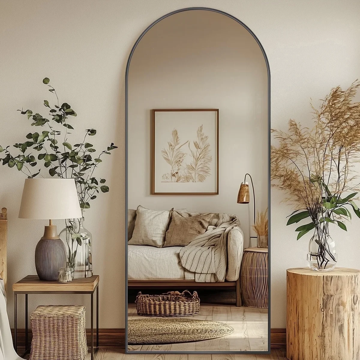 Antok 58"x 18.2" Arched Full Length Mirror Standing Floor Mirror Stand Up Mirror, Black Frame 4980