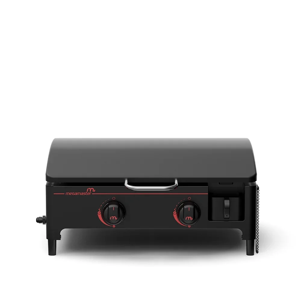 Megamaster 2-Burner Portable Gas Griddle with Built-In Lid, 18,000 BTUs, 282 SQ In Cooking Space, Small Tabletop Propane Griddle for Outdoor Cook 0975