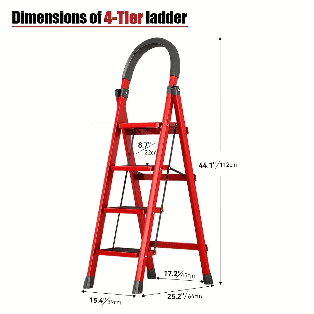 MAXVINI 4 Step Lightweight Folding Step Ladder Aluminum Step Stool with Widened Anti-Slip Strip Pedal Convenient Handgrip,Multi-use for Household 4561