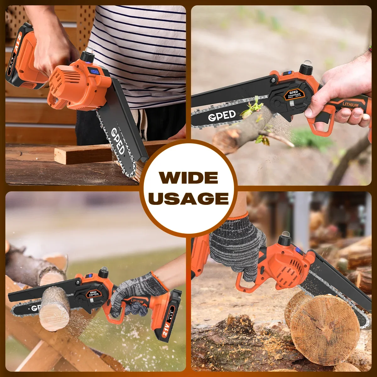 GPED Mini Chainsaw Cordless 6 inch with 2 Battery, Mini Power Chain Saw with Security Lock, Electric Chainsaw, Handheld Small Chainsaw for Tree T 8962