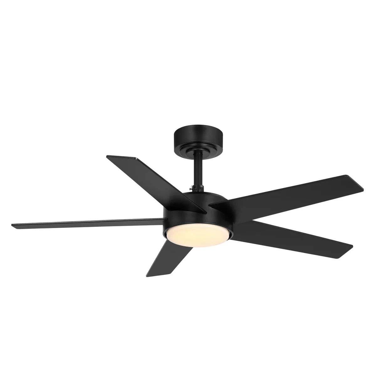 Everdaily Essentials 44 inch Black Downrod DC Covered Outdoor Ceiling Fan with Integrated LED Light, Remote Control, 6 Speeds, and Fast-Install Blade System 2104
