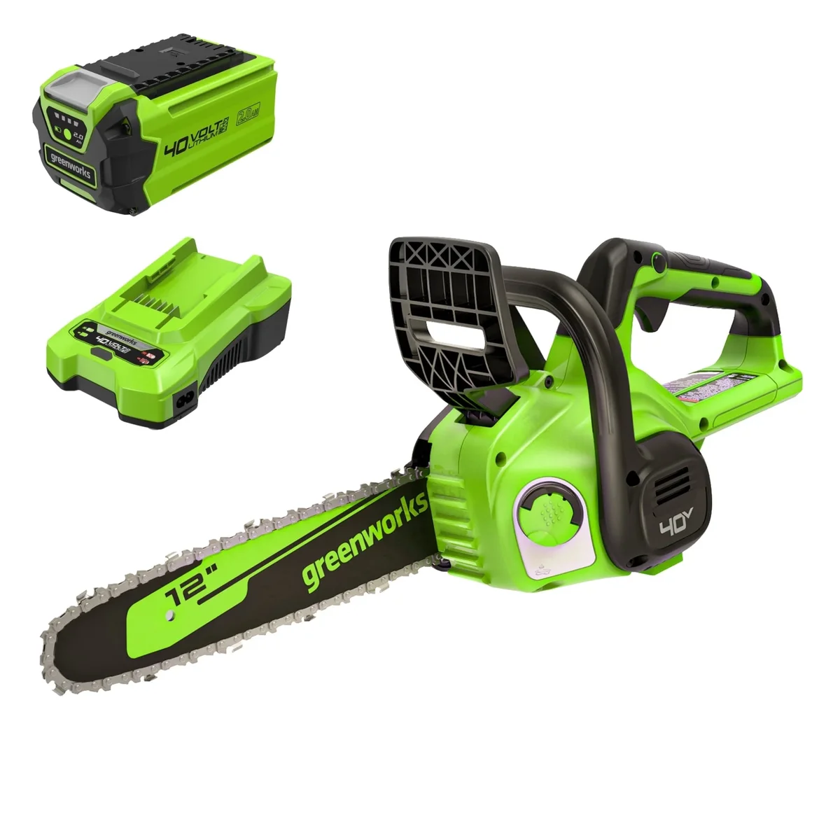 Greenworks 40V 12-inch Chainsaw, 2.0Ah Usb Battery and Charger 9803