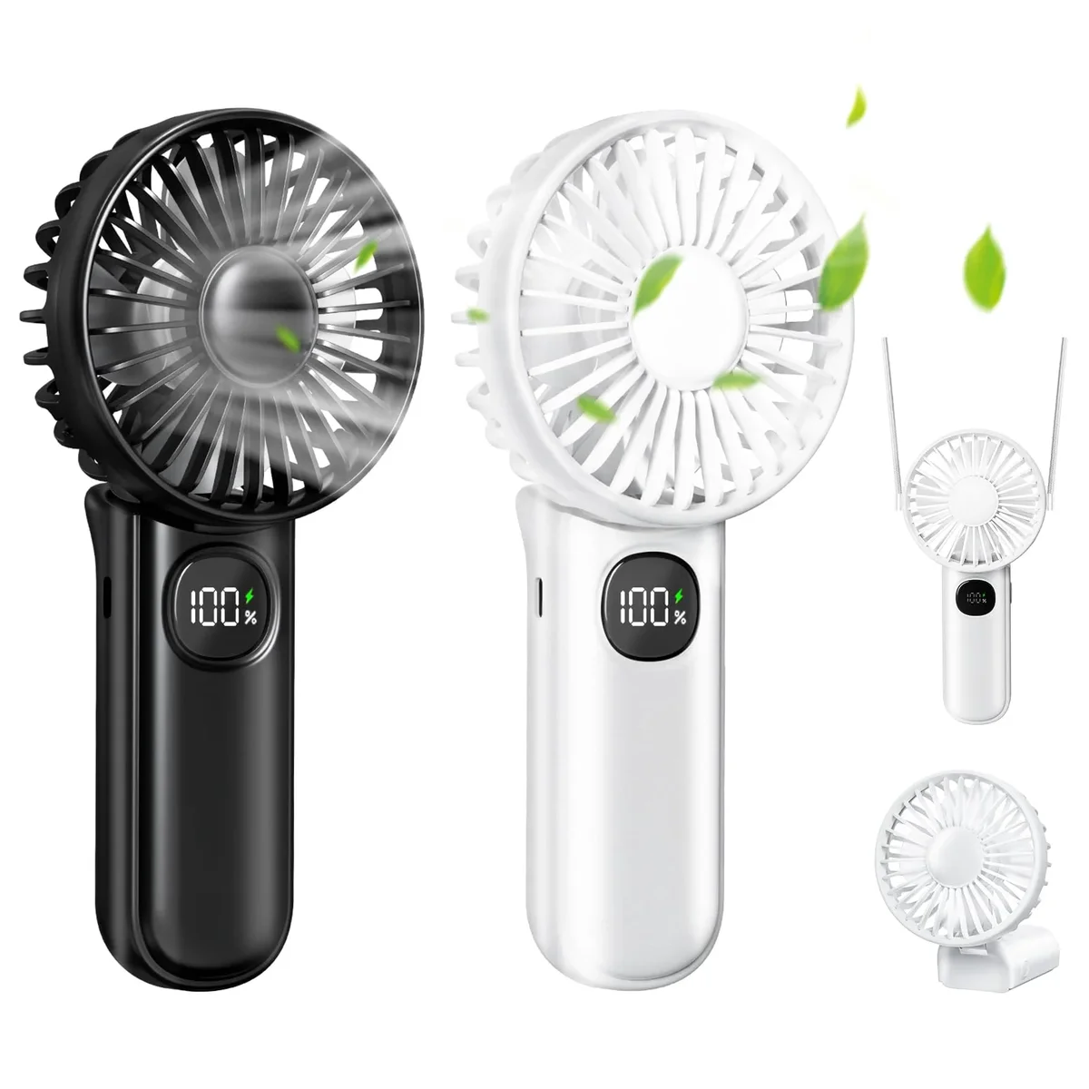 Aubiu 2-Pack Portable Handheld Fan, 5-Speed Mini Personal Fan, 3-in-1 USB Rechargeable with Strong Airflow for Travel, Office, Outdoor (Black & W 5142