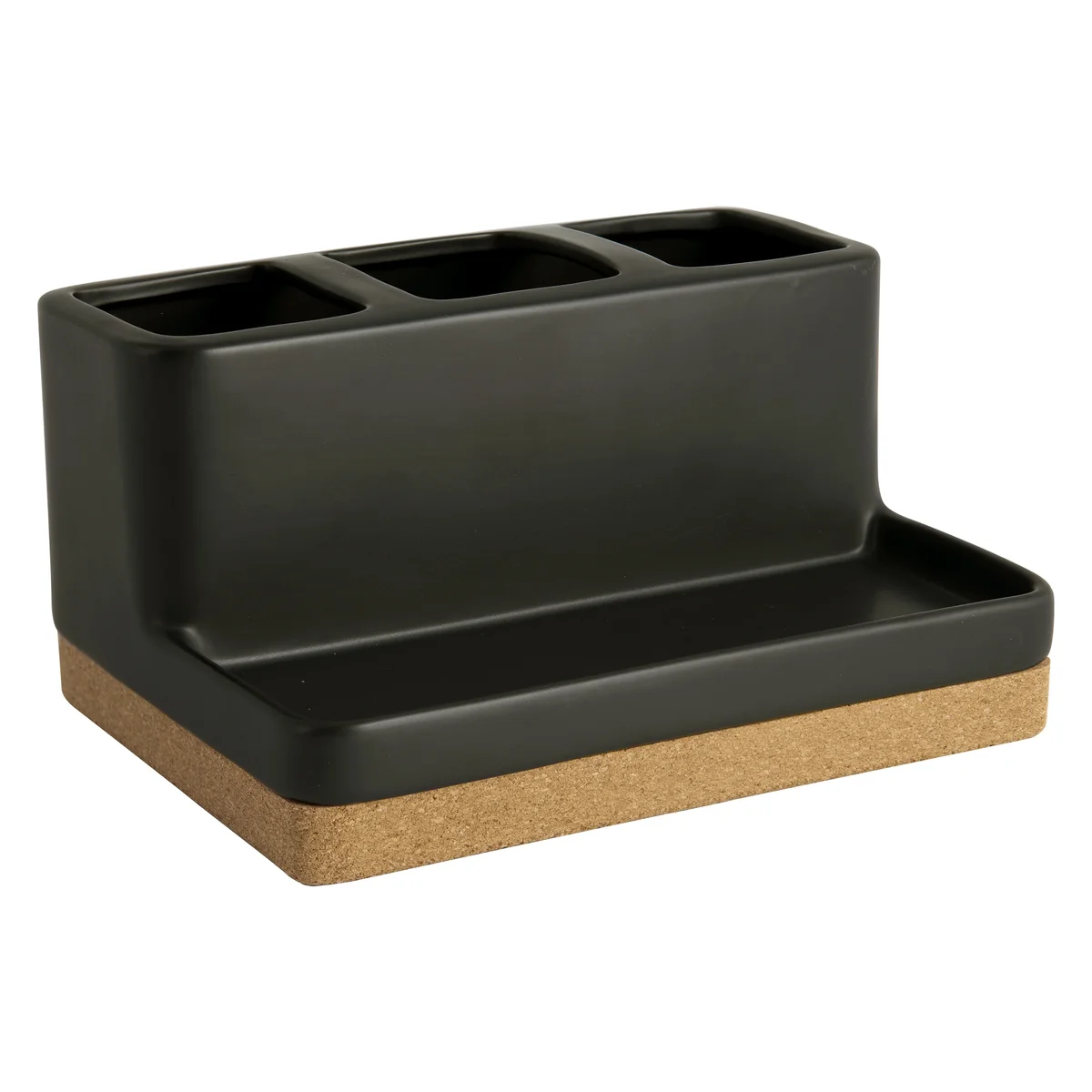Better Homes & Gardens Matte Black and Cork Vanity Organizer with Tray and 3 Compartments 9194