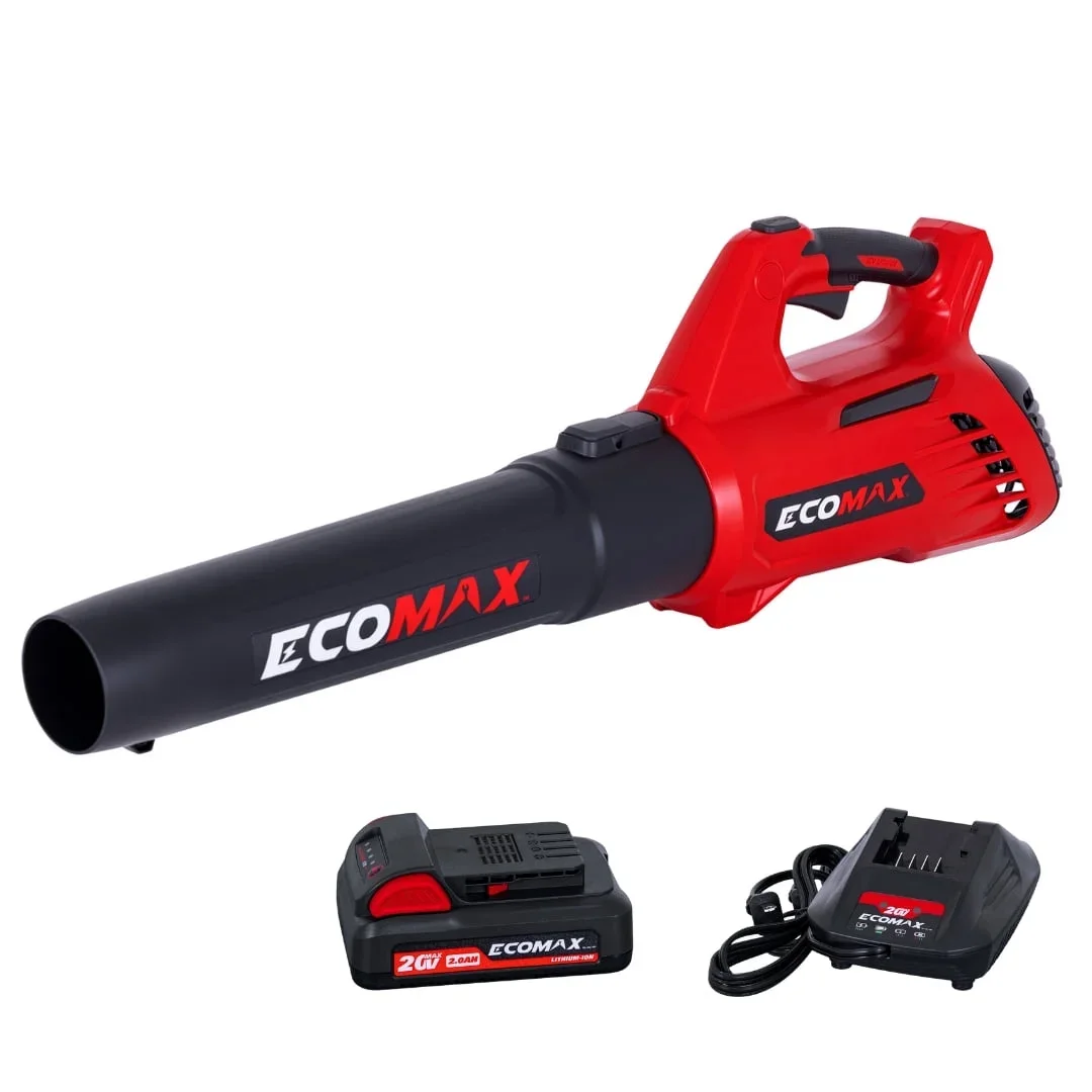 Ecomax EMA2002-002A 20V Battery-Powered Cordless Leaf Blower 365 CFM – Includes Rechargeable 2.0Ah Battery & Charger 1628