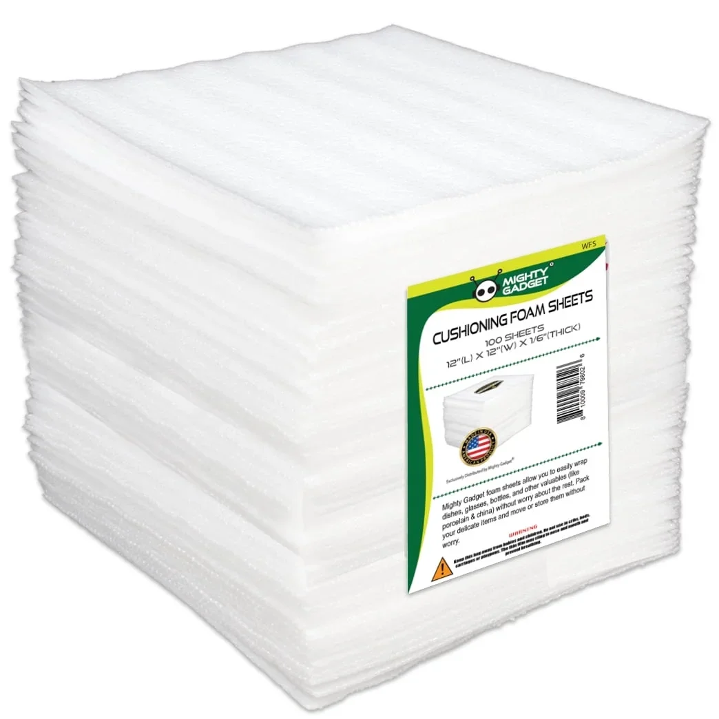 Mighty Gadget "Mighty Gadget Cushioning Foam Wrap Sheets, 12"" x 12"", 1/16"" Thickness, 100 Pack" 1516