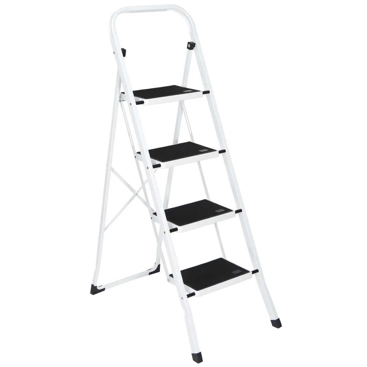 ZenSports 300lbs Folding 4-Step Steel Ladder Portable Step Stool W/Anti-Slip Wide Pedal, White 1403