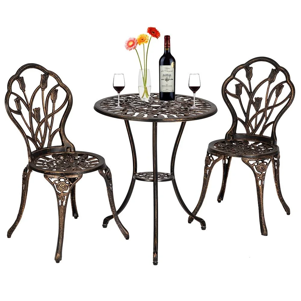 Zimtown 3-Piece Patio Outdoor Patio Furniture Tulip Design Setting Cast Bistro Set - Iron - Bronze 3115