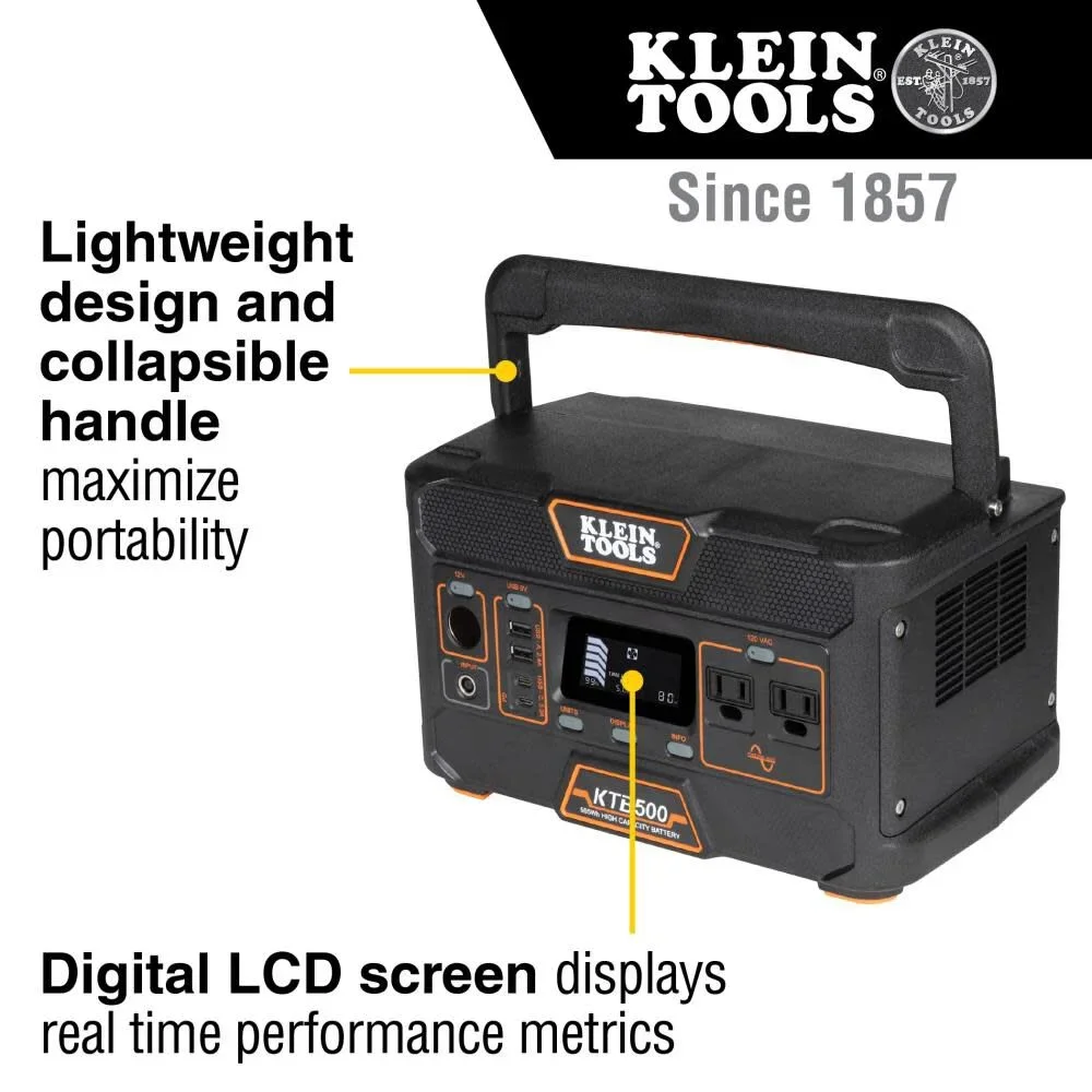 Klein Tools 1,000 Watt Lithium-Ion Battery Solar Power Station 6506