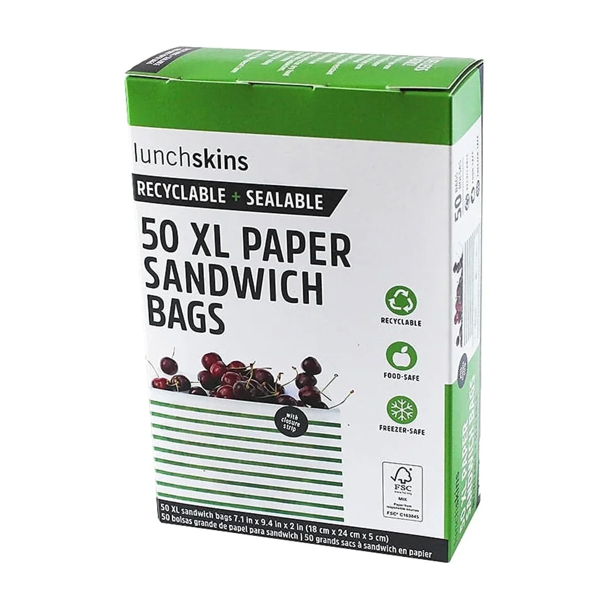 Lunchskins Recyclable & Sealable XL Sandwich Bags – 50 Count | Stripe Design | Eco-Friendly Food Storage Bags Made from Grease-Resistant Glassi 5198