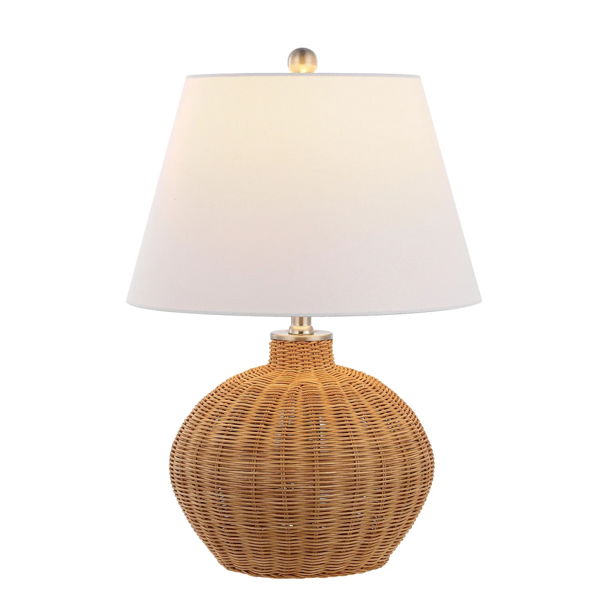 SAFAVIEH Juana 22 in. Coastal Nickel Rattan Table Lamp with White Cotton Shade 9862