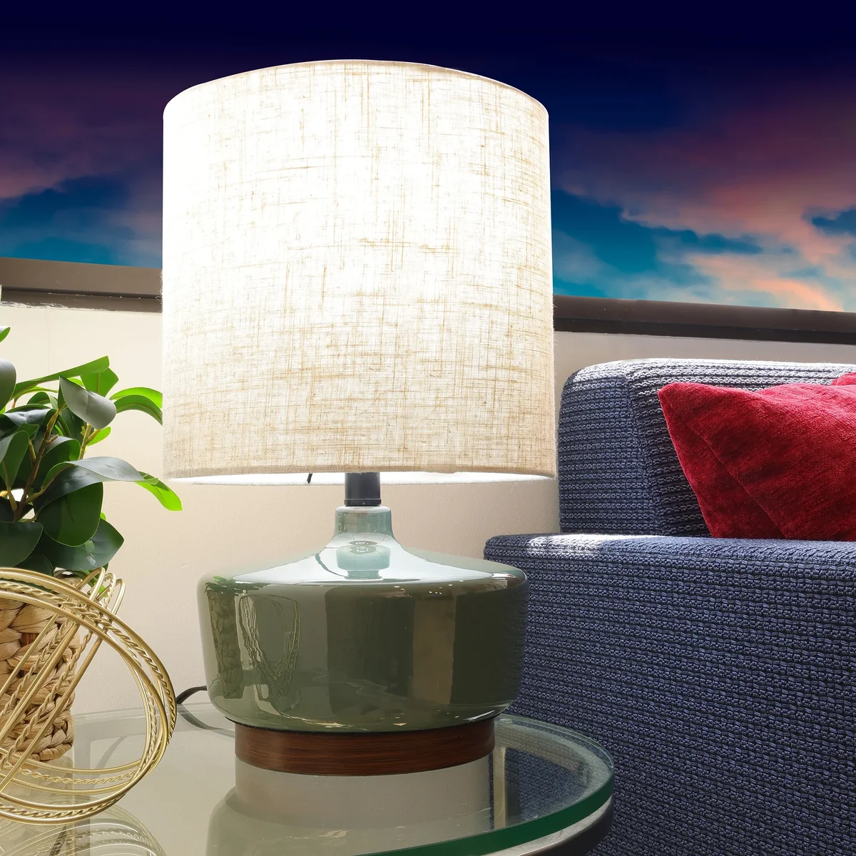 Everdaily Essentials 17" Tall Modern Mid-Century Ceramic Table Lamp with Wood Base Ref. 0679