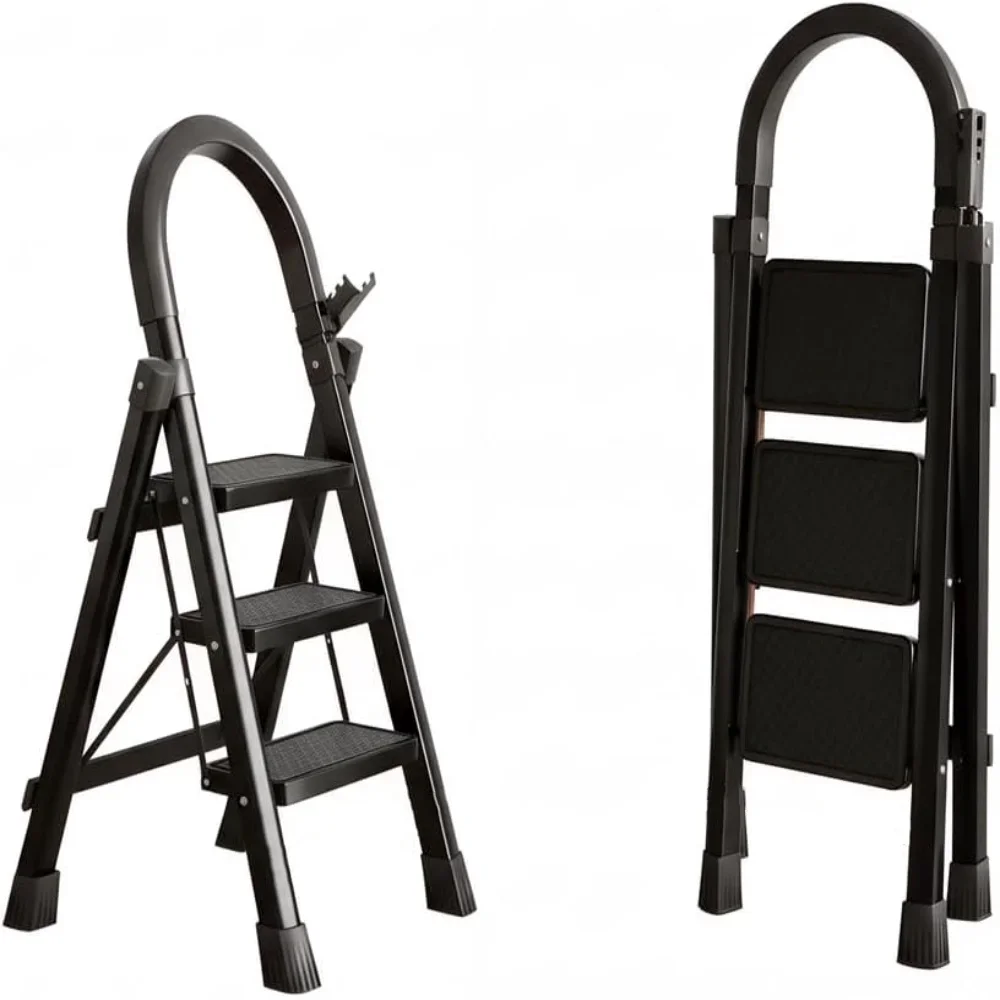 MAXVINI 3 Step Lightweight Folding Step Ladder Aluminum Step Stool with Widened Anti-Slip Strip Pedal Convenient Handgrip,Multi-use for Household 6299