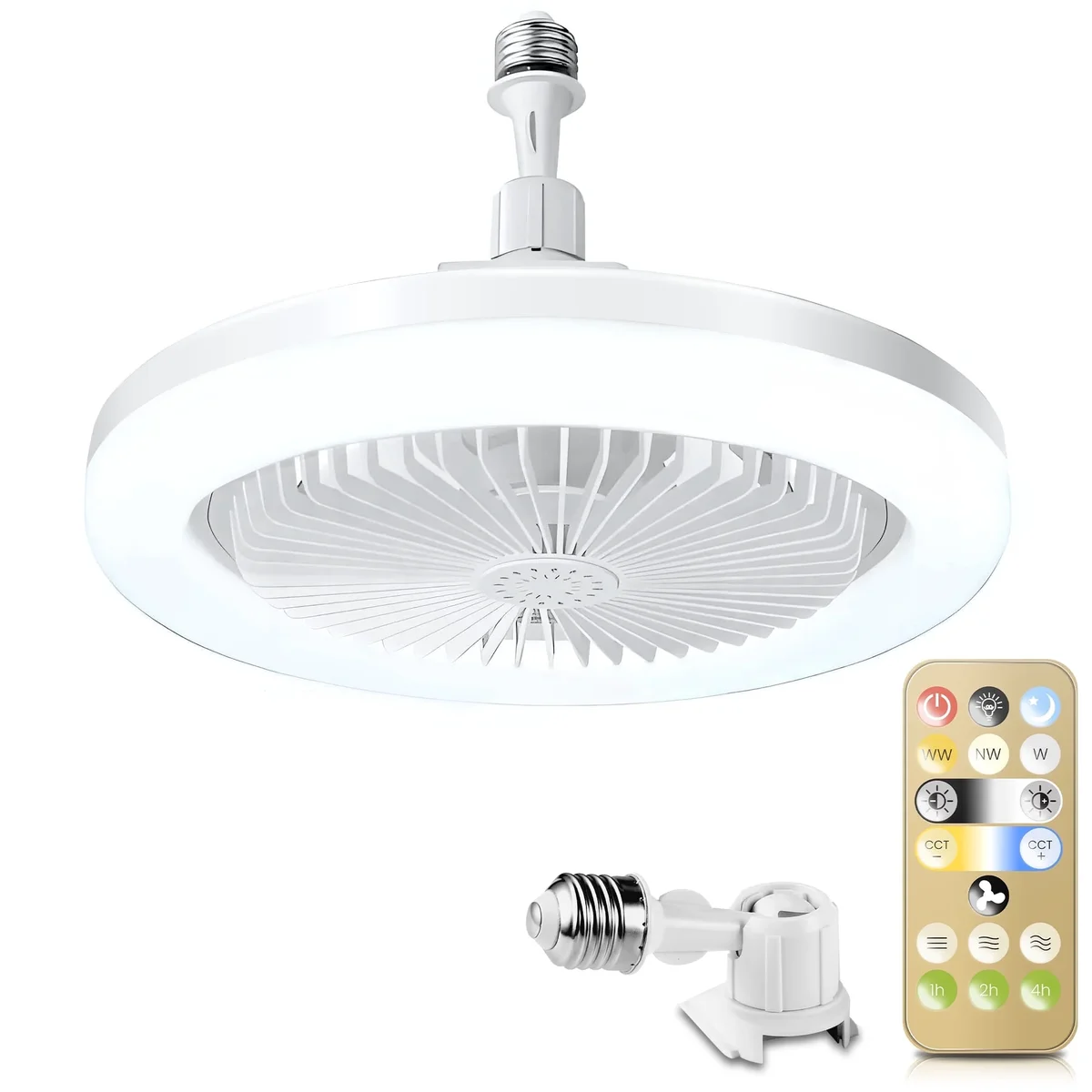 DAYBETTER Socket Ceiling Fan with Light, 11” Socket Fan Light with Remote, Dimmable LED Light for Garage Bathroom Kitchen 1798
