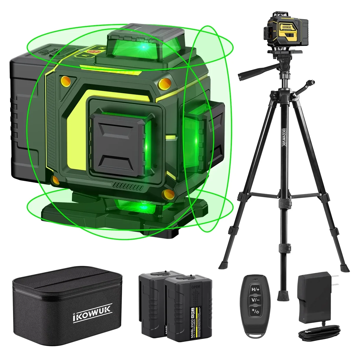 Ikovwuk 4D 360° Self-Leveling Laser Level, Cross Line Laser Tool with Tripod for Construction, Home Renovation, and Floor Tile Projects 7294