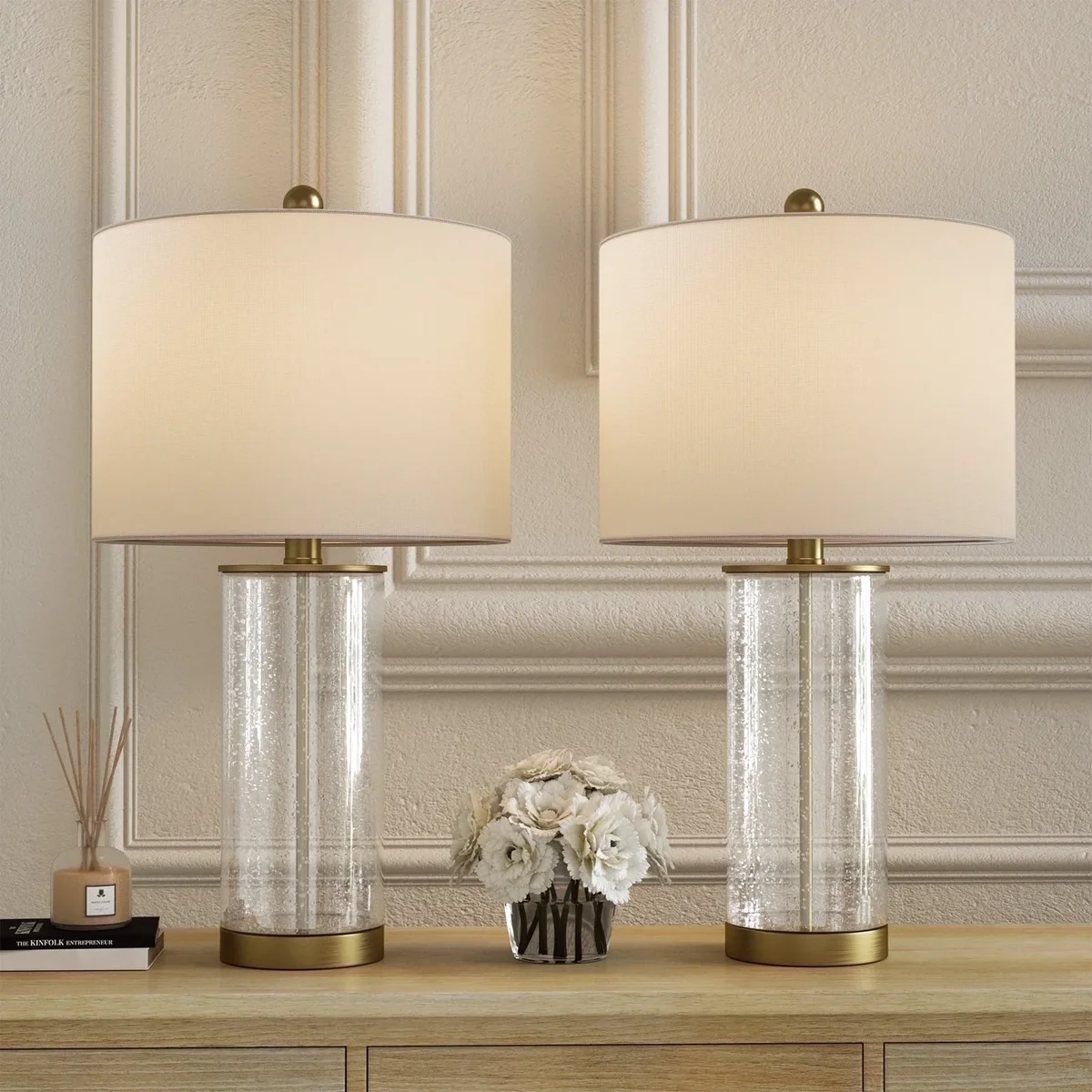 Everdaily Essentials Bubble Glass Table Lamps for Living Room Set of 2, 23" Modern Gold Bedside Nightstand Lamps for Bedroom 0760