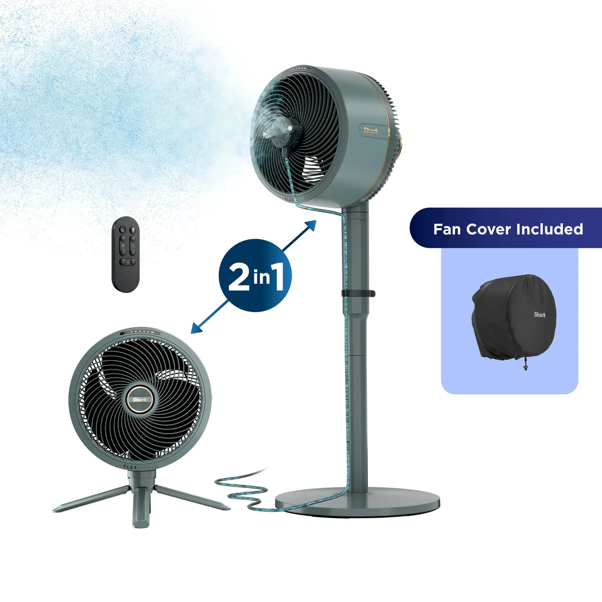 Shark FlexBreeze Outdoor & Indoor Fan with InstaCool Misting Attachment. Portable, Quiet, Powerful 0278