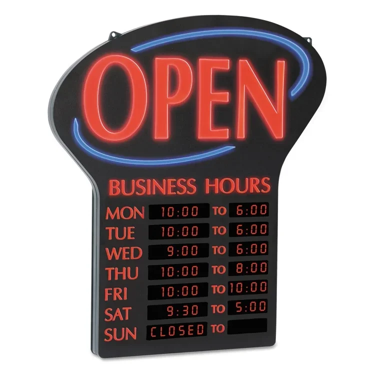 Everdaily Essentials U. S. STAMP & SIGN LED Open Sign w/Digital Business Hours 20 1/2 x 1 1/4 x 23 1/2 Black/Red/Blue 8102