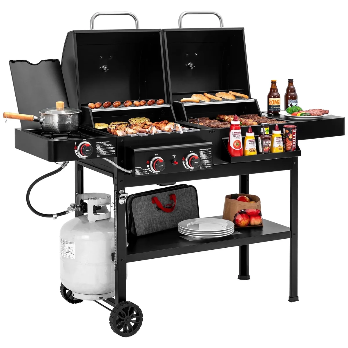 Royal Gourmet ZH3005 2-Burner Gas and Charcoal Combo Grill with Side Burner, 34,000 BTU Dual Fuel Grill for Outdoor Patio Garden Picnic Backyard  9816
