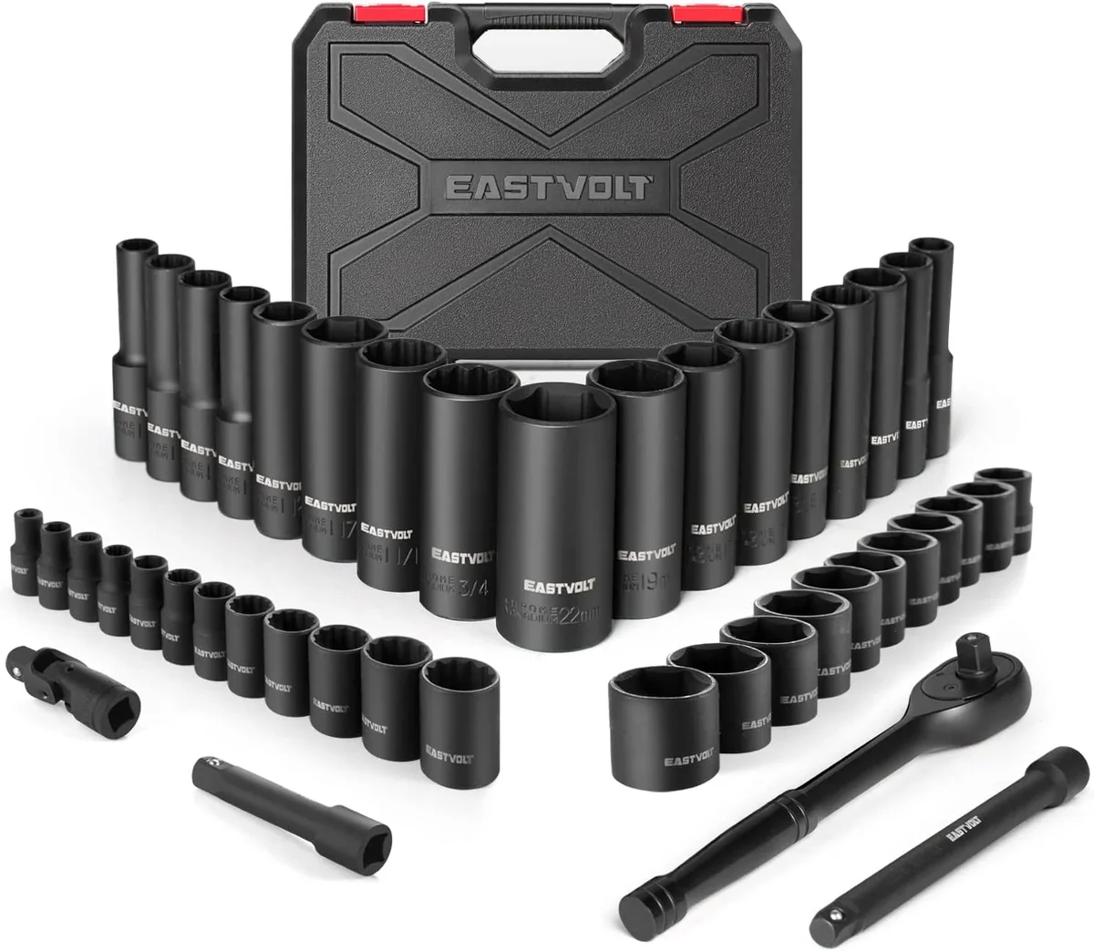 Eastvolt Mechanic Tool Kit, Drive Socket Set, 46 Pieces, with 72 Teeth Reversible Ratchet, Metric/SAE 4483