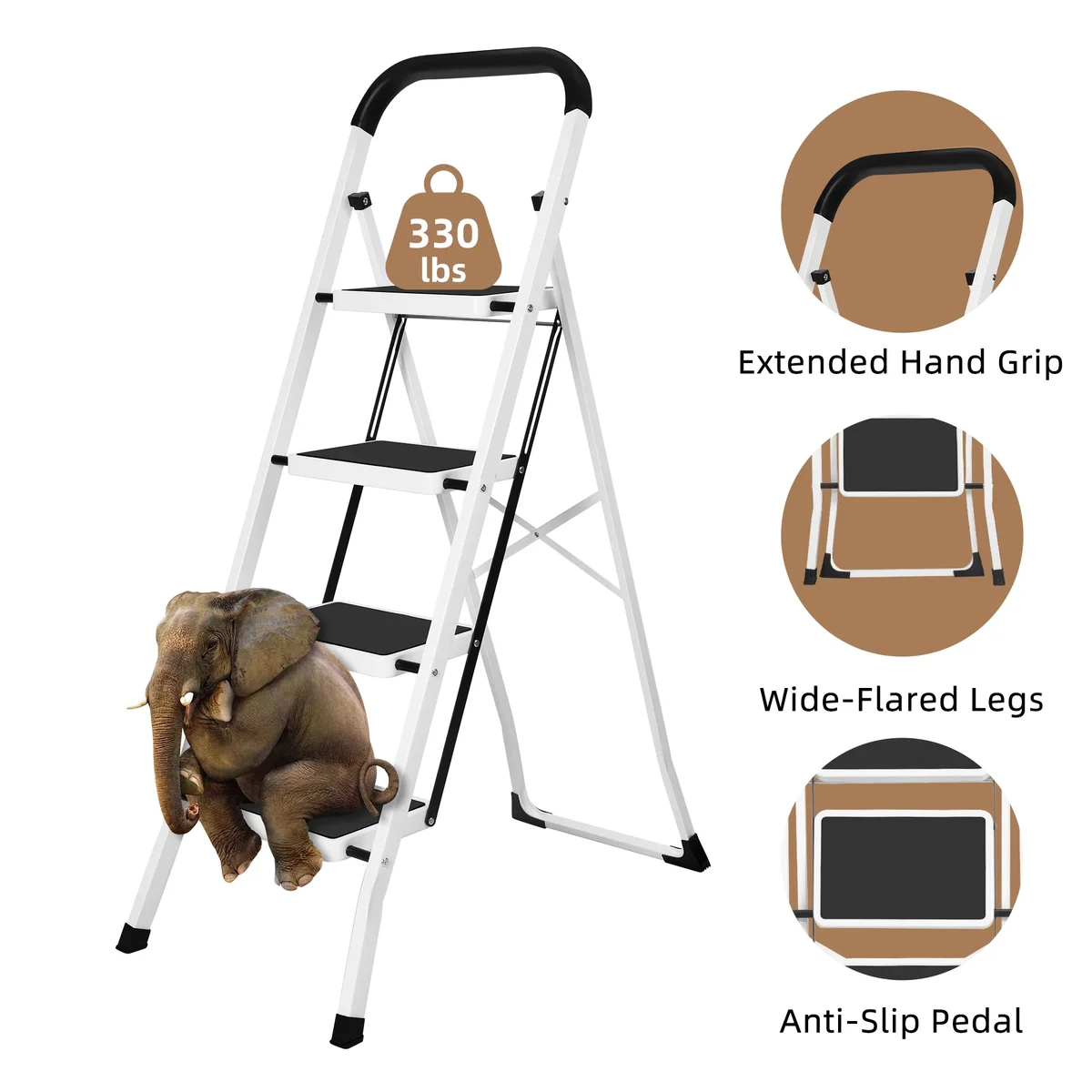 spanspace 4 Step Folding Ladder, Portable Lightweight Step Stool with Handgrip, Wide Anti-Slip Platform Steps, 330 lbs Capacity for Closet, Kitch 3581