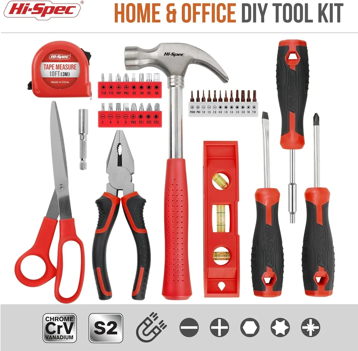 Everdaily Essentials 42pcs Red Small Tool Kit for Household, DIY, Office with Screwdriver, Bits, Compact Case Ref. 6328