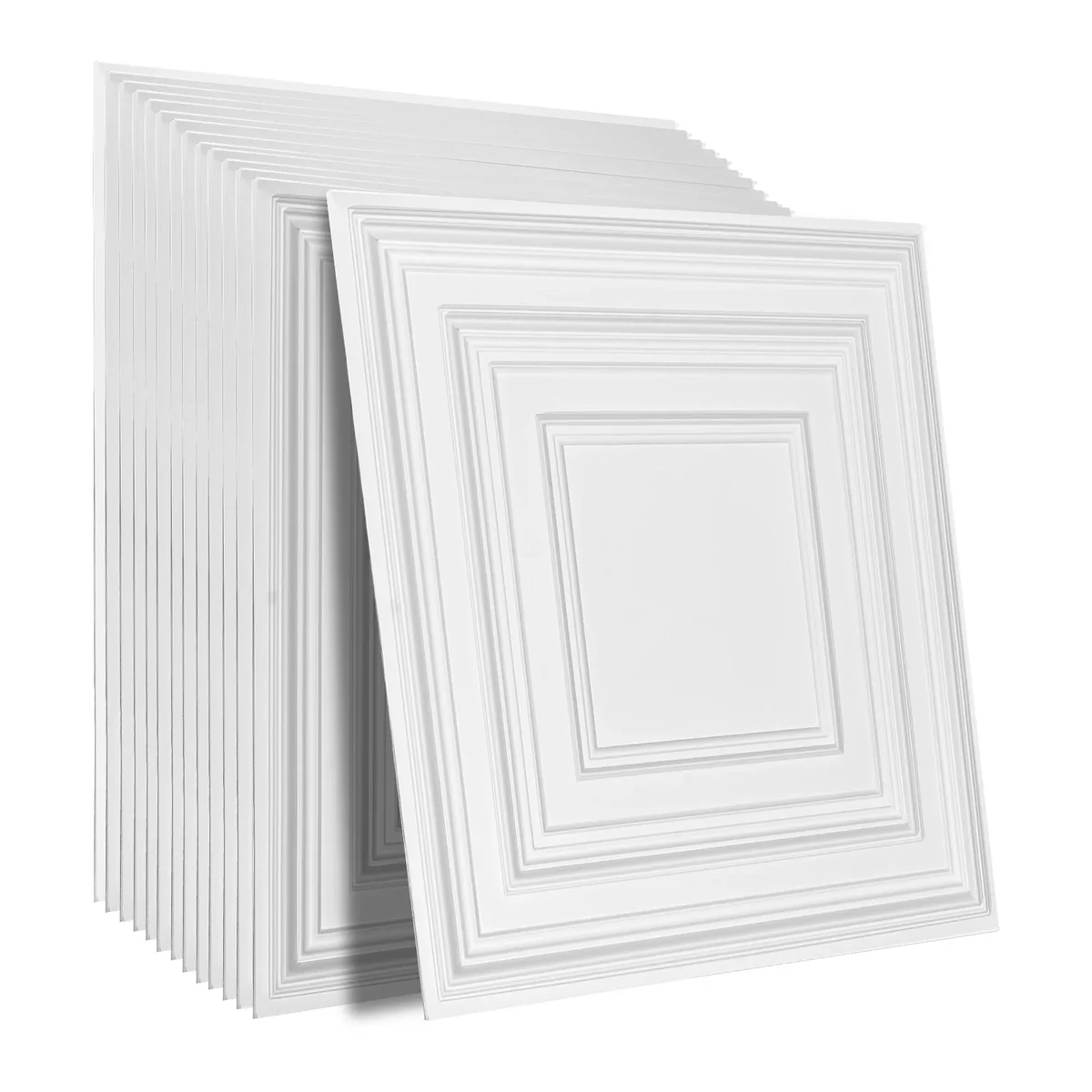 KFFKFF Drop-In Ceiling Panels, Bundle of 12, 24x24 inch, Premium PVC, Simple Setup/Cut, Adhesive Ceiling Tiles for Decor in Home or Office, White 7592