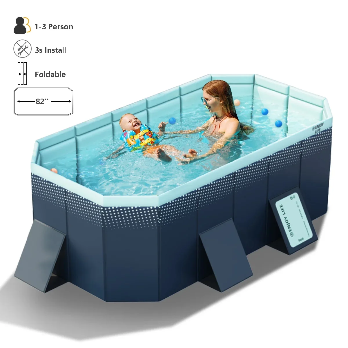 Liyufly Foldable Swimming Pool, Indoor Outdoor Above Ground Pools,Non-Inflatable Extra Large Family Pools for Kids and Adults (82"x55"x21") 0218