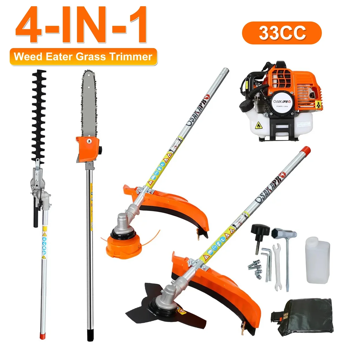 Syngar 4 in 1 Weed Eater Grass Trimmer, Multi-Functional String Trimmer with Gas Pole Saw, Hedge Trimmer, Weed Trimmer, and Brush Cutter, Weed Eater for 7165