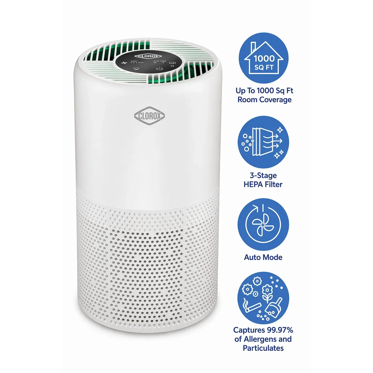 Clorox Home Appliances Clorox Turbo+ Air Purifiers for Allergies and Asthma, HEPA Air Purifier for Medium Rooms, Auto Mode, Air Cleaner up to 1,000 Sq Ft 7040