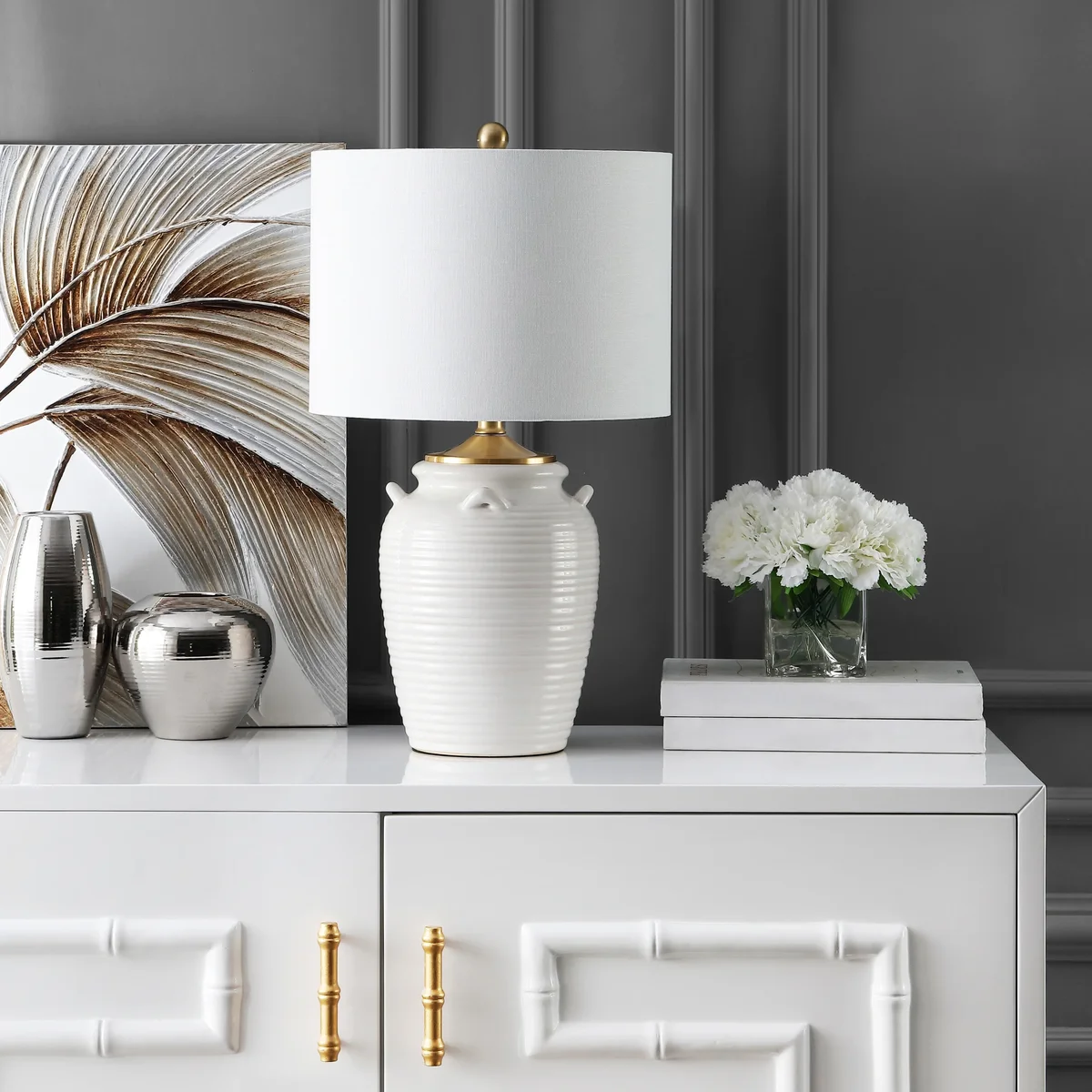 SAFAVIEH Lener 24 in. H Rustic Modern Table Lamp, Ivory 3686