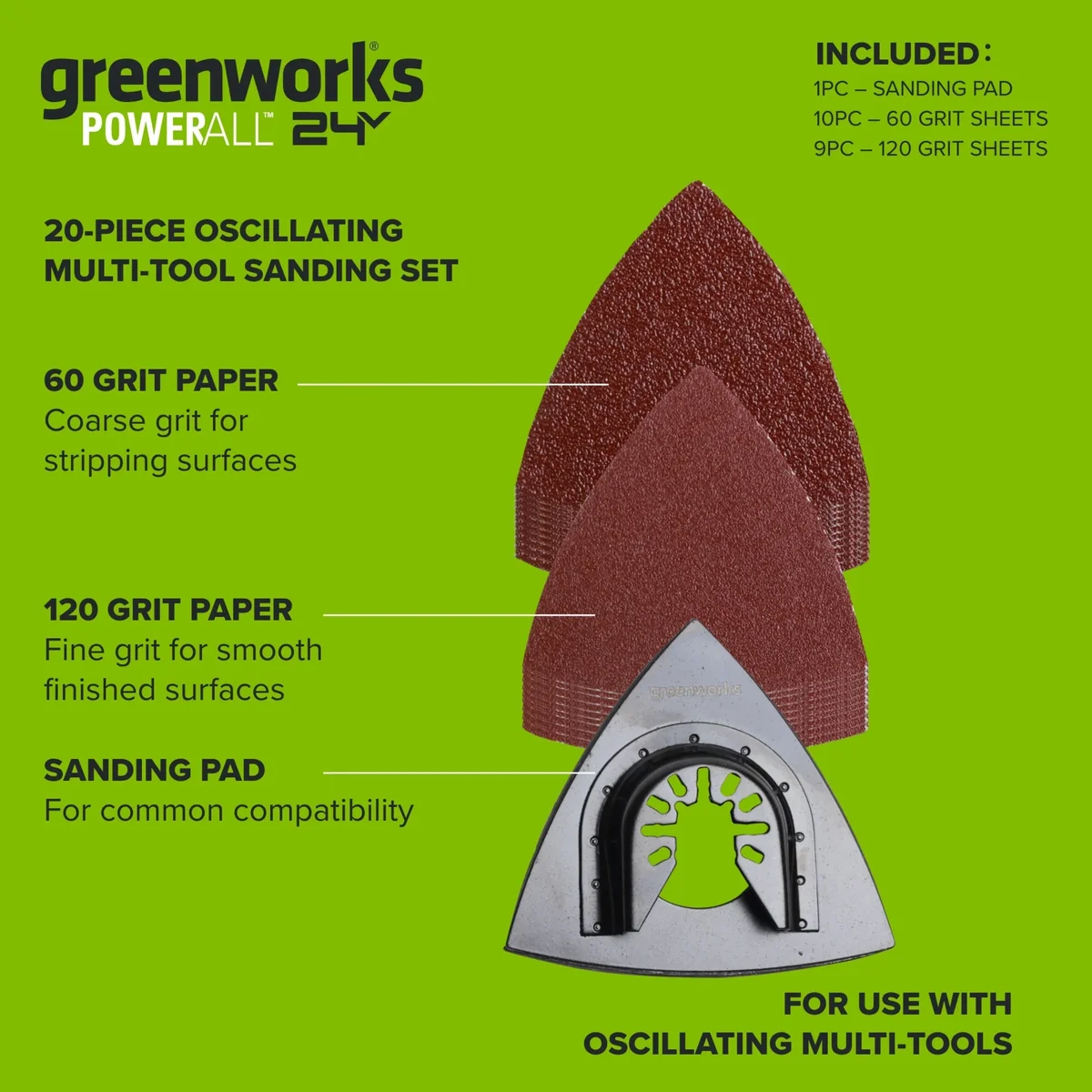 Greenworks 20 Pc Multi-Tool Hook and Loop Sanding Kit, PA54102A1 7492