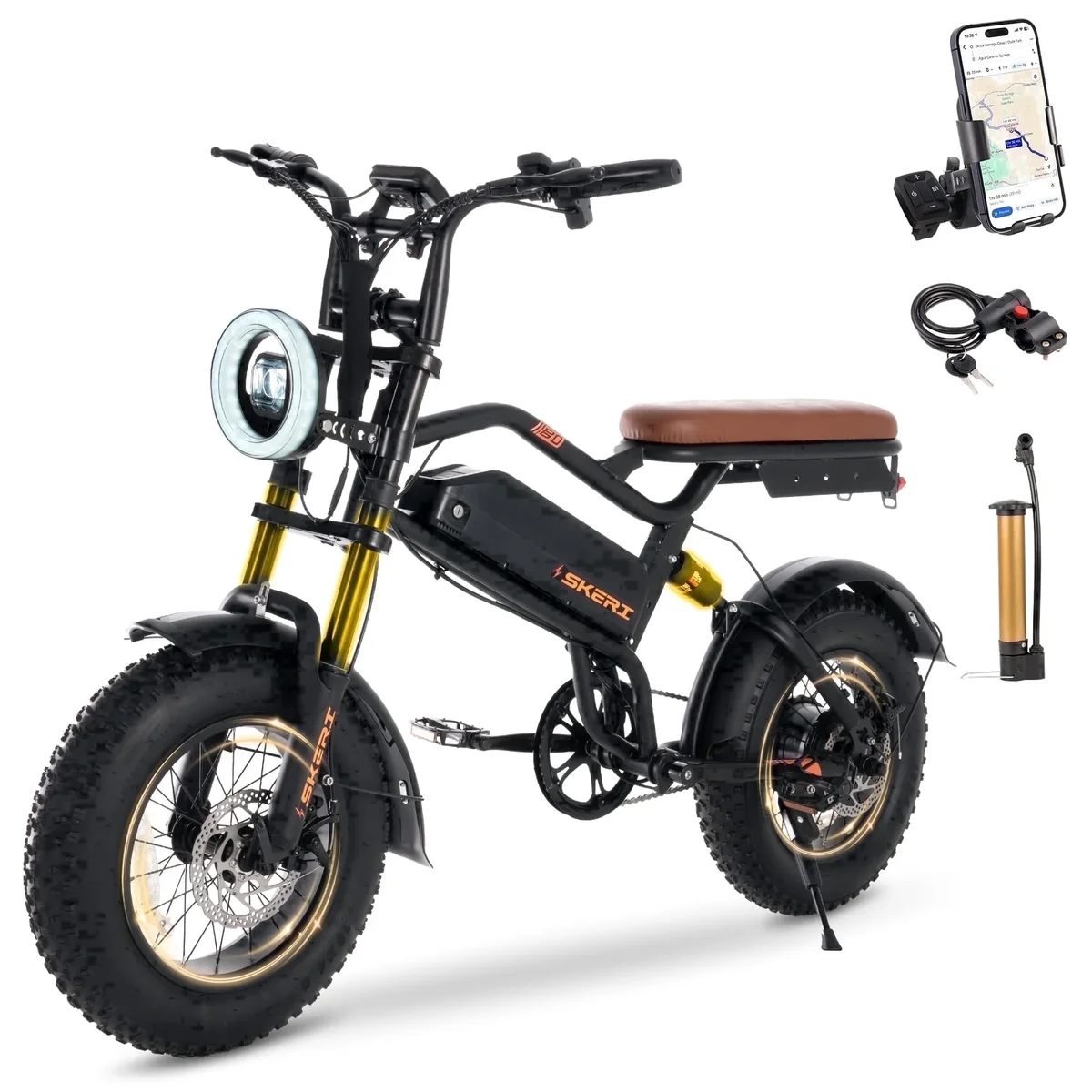 Skeri 750W (Peak 1000W) Electric Bike, 16” x 4” Fat Tire Dual Suspension E-Mountain Bikes, 48V 13Ah Battery UL2849 1306
