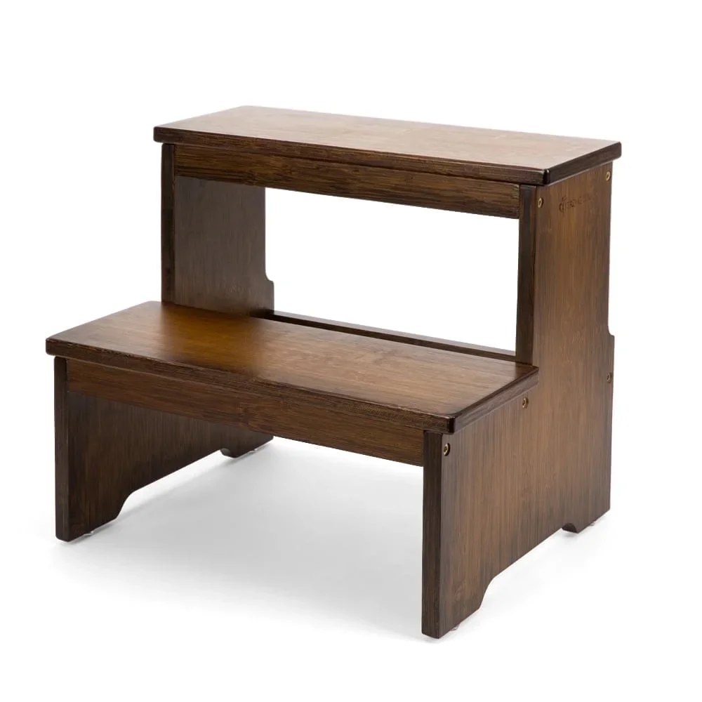 StrongTek Bamboo Two-Step Stool, Anti-Slip Bottom, Heavy-Duty Wooden Step Stairs, 350 lbs Capacity 7781