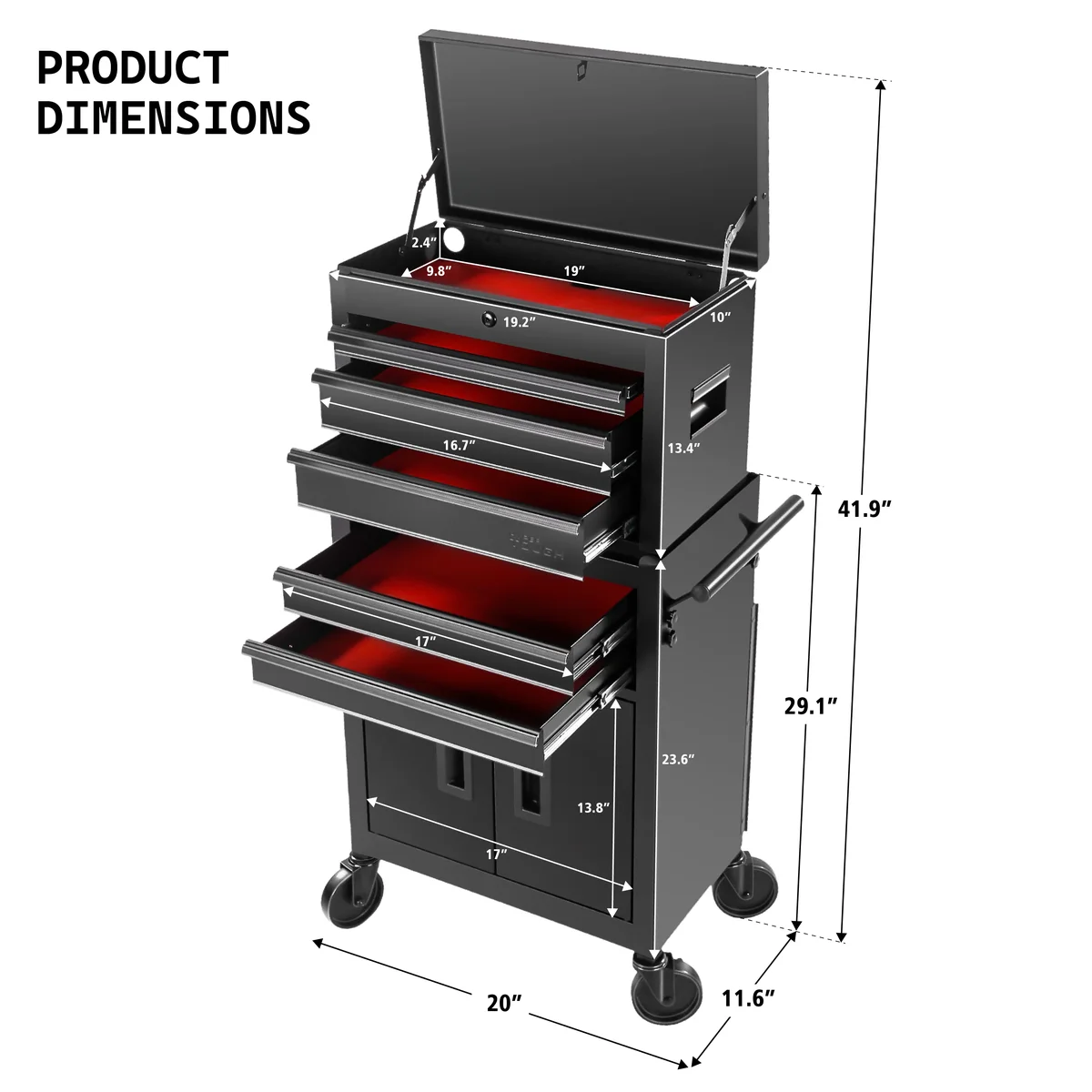 Hyper Tough 20-Inch 5-Drawer Steel Tool Chest with Ball-Bearing Slides, 300 lb Capacity, Black 7620